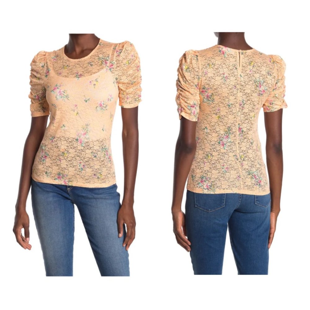 Elodie Printed Lace Short Sleeve Top Small NWT